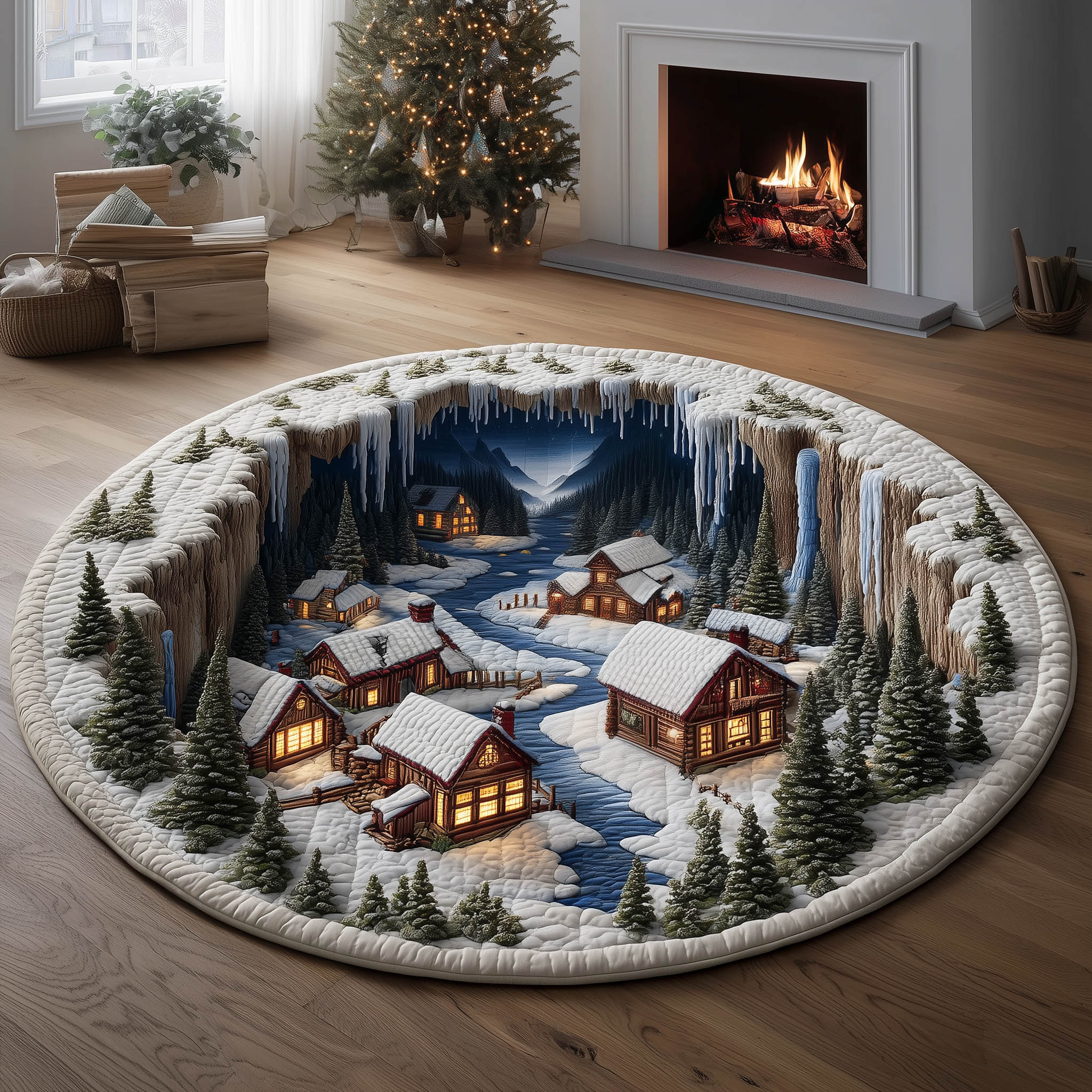 Snow Village Quilted Round Mat Trendy Quilted Round Mat That Adds Charm