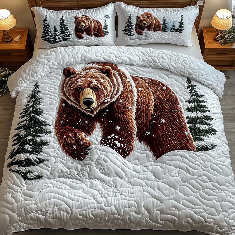 Snowland Majestic Bear Quilted Bedding Set Unusual Bed Sheets Christmas Bear Gifts