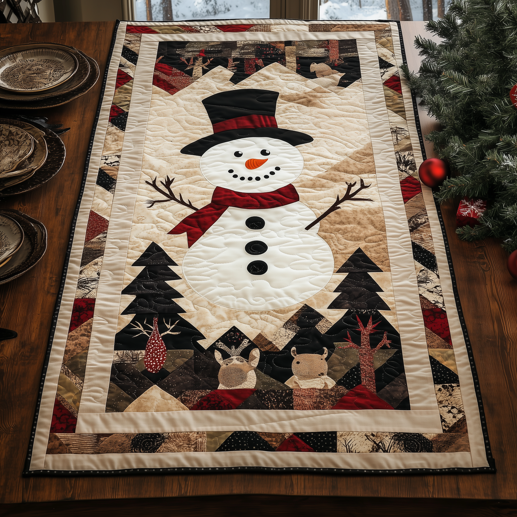 Snowman Christmas Joy Quilted Table Runner Holiday Table Throw Awesome Christmas Gifts 2028