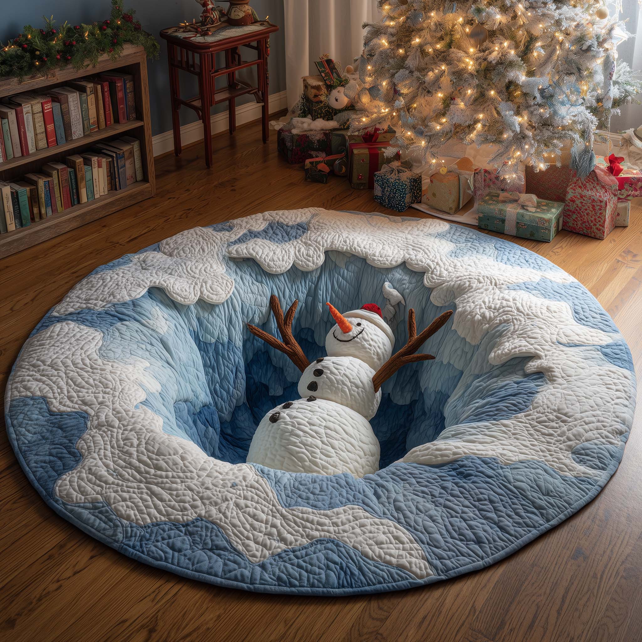 Snowman Slip Quilted Round Mat Eco-Friendly Quilted Round Mat for Sustainable Living