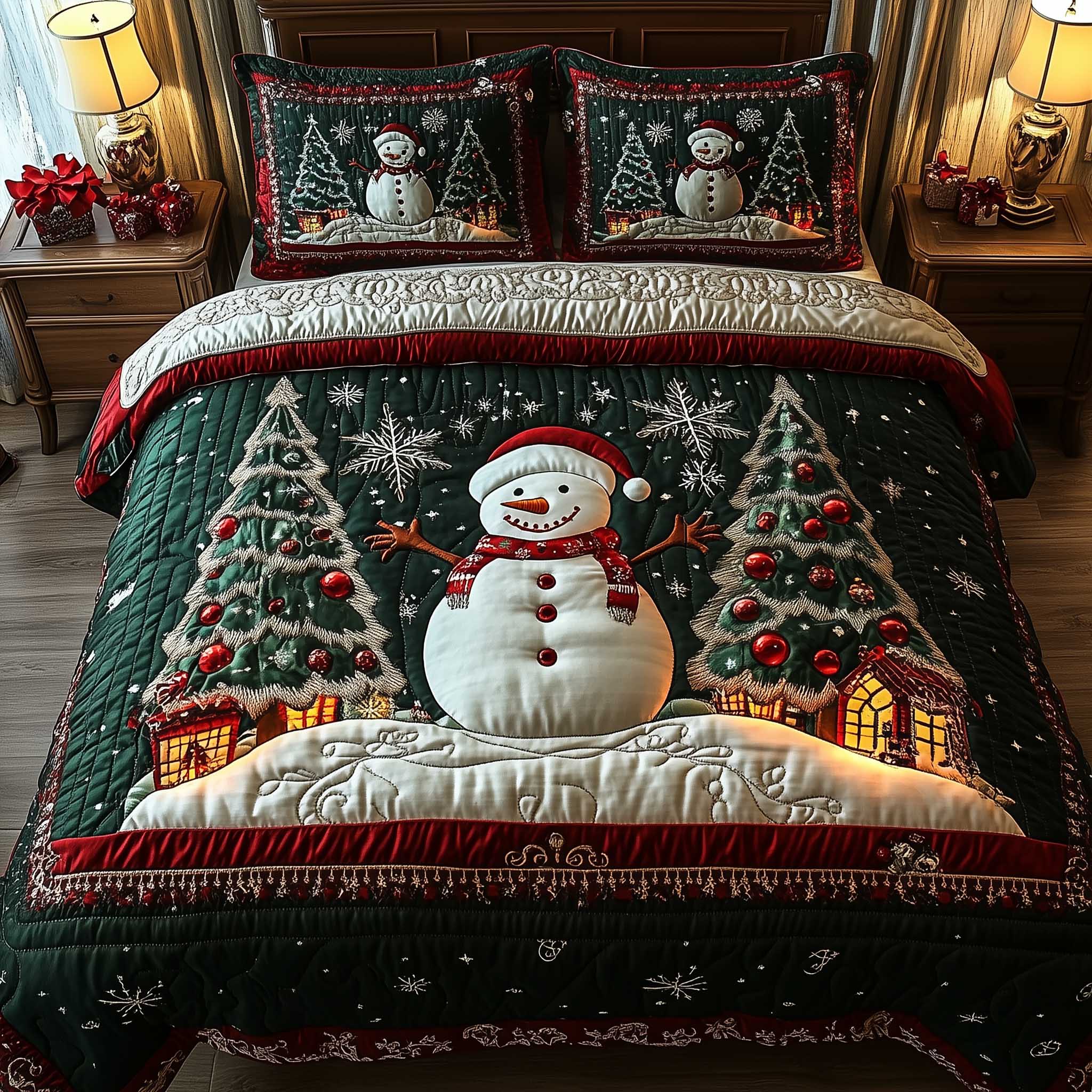 Snowy Companions Quilted Bedding Set Christmas Bed Sheets Christmas Presents