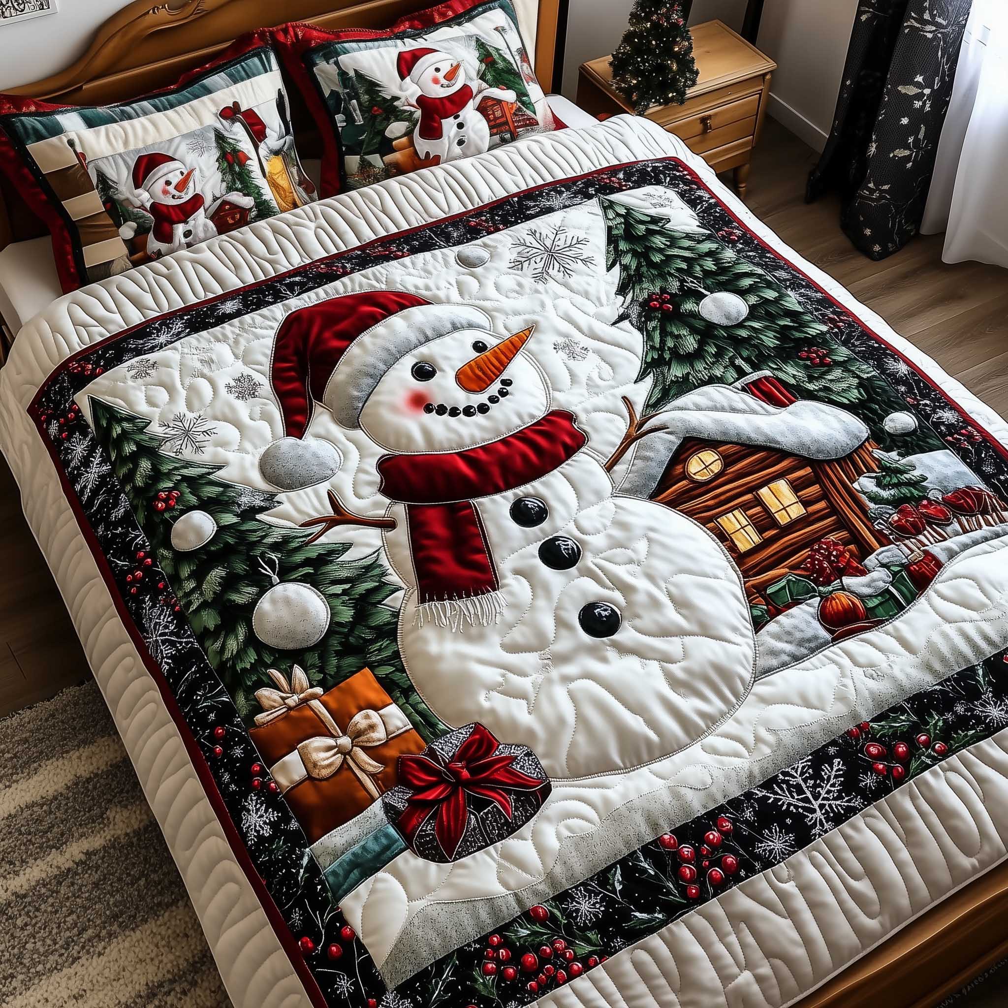 Snowy Companions Quilted Bedding Set Christmas Bedspread Sets Christmas Gift Ideas For Mom
