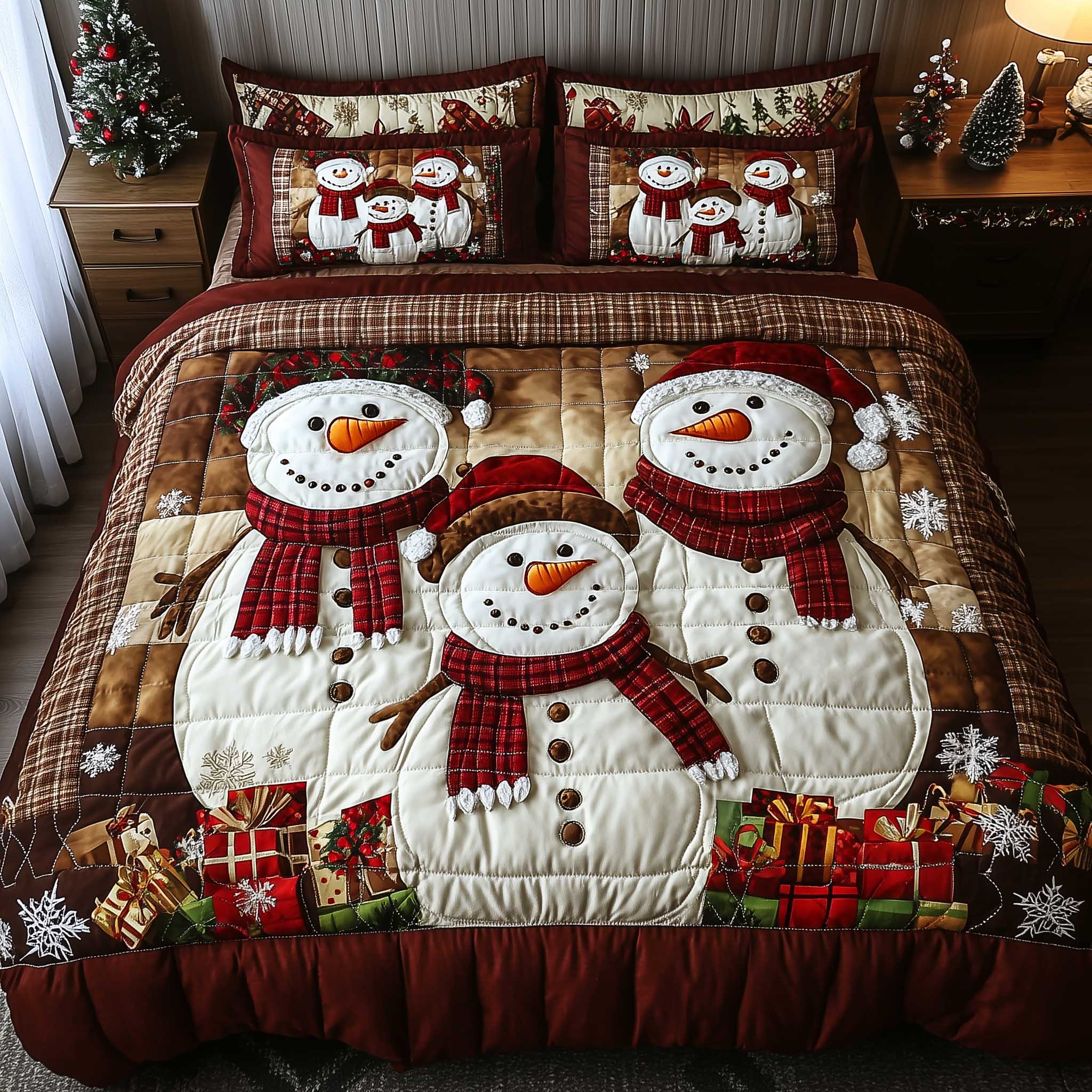 Snowy Companions Quilted Bedding Set Christmas Comforter Top Christmas Gifts 2026