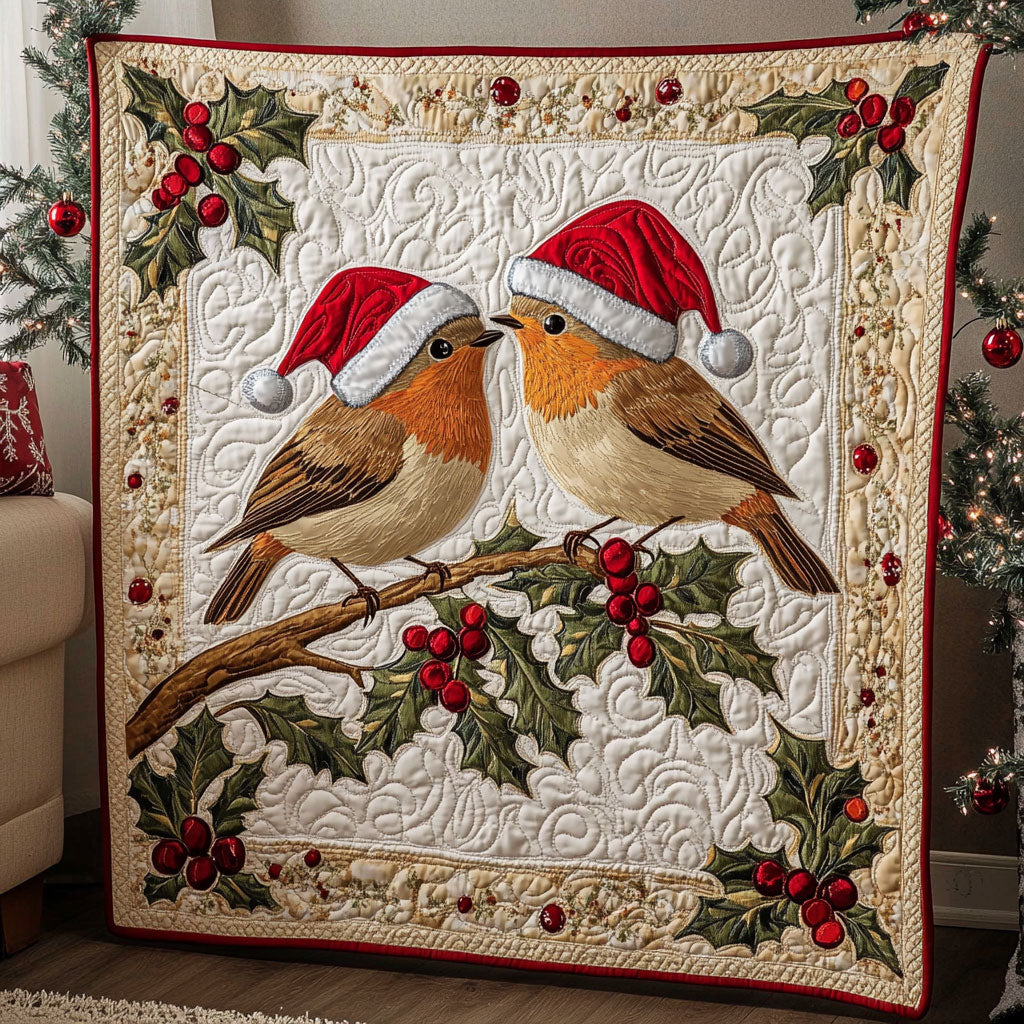Snowy Gathering European Robin Quilt Beautiful Quilt Blanket Gift for Cozy Living