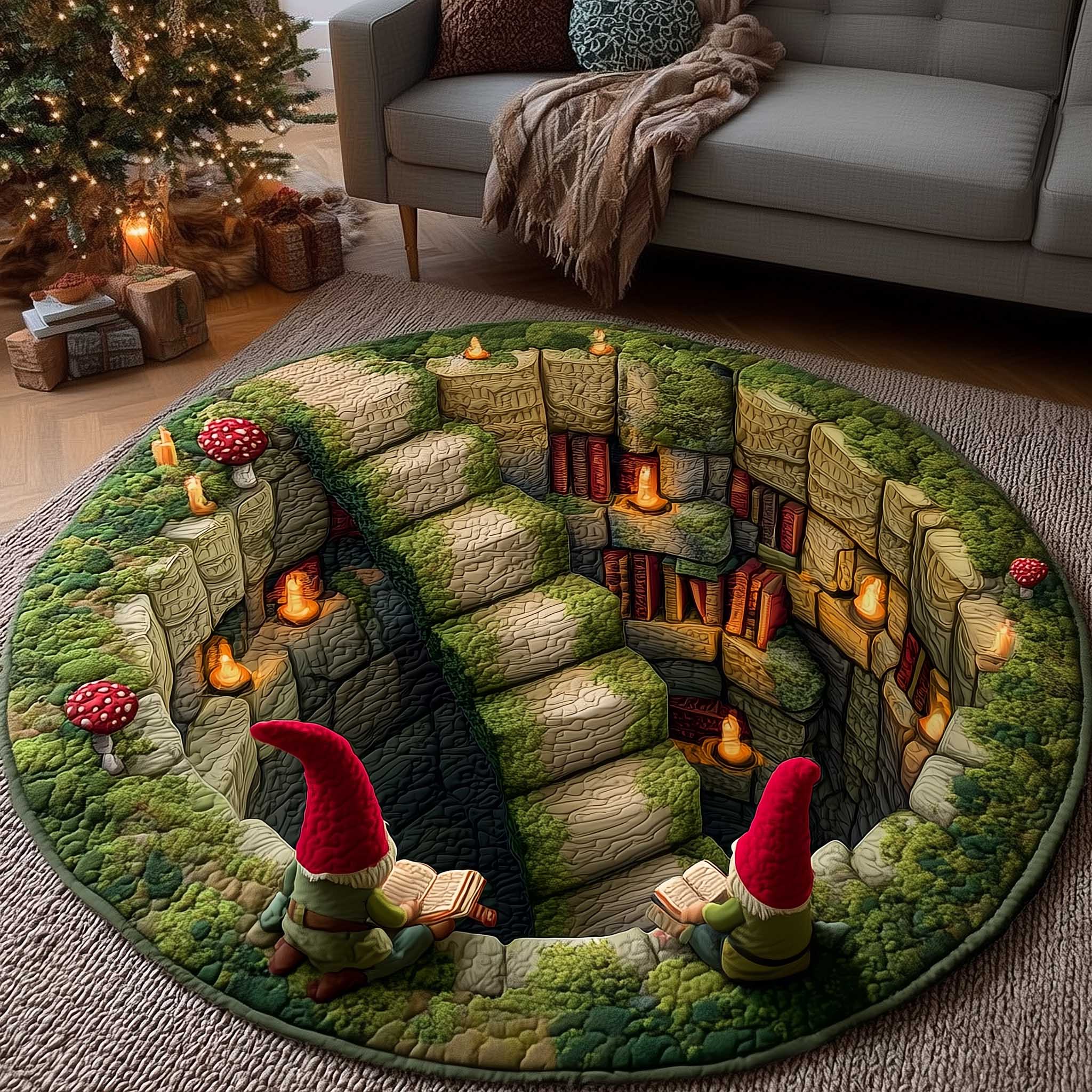 Snowy Gnome Quilted Round Mat Handcrafted Quilted Round Mat for Special Touch