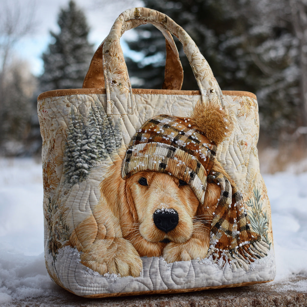 Snowy Golden Retriever Quilted Tote Bag Nice Tote Bags Golden Retriever Gifts For Owners