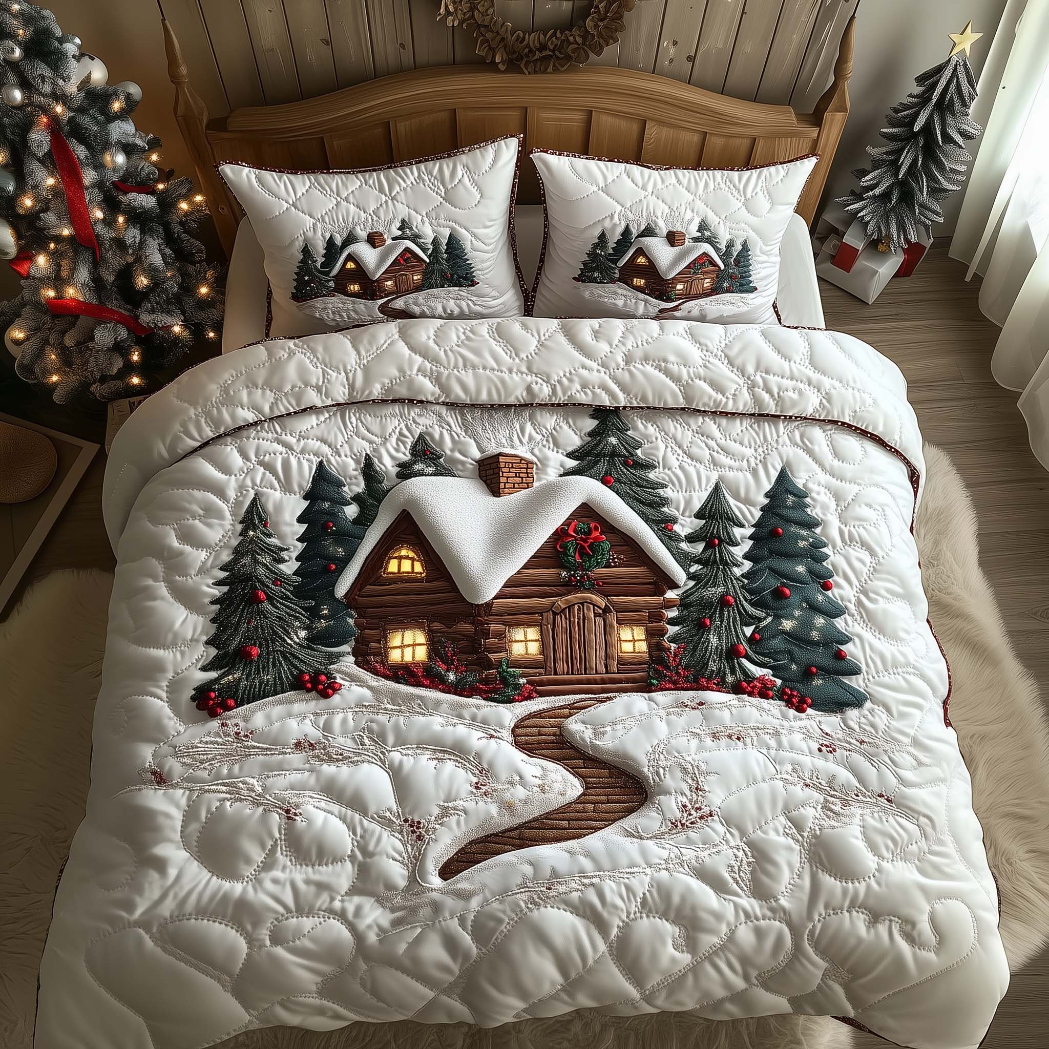 Snowy Lodge Quilted Bedding Set Christmas Bedspreads Christmas Ideas For Women