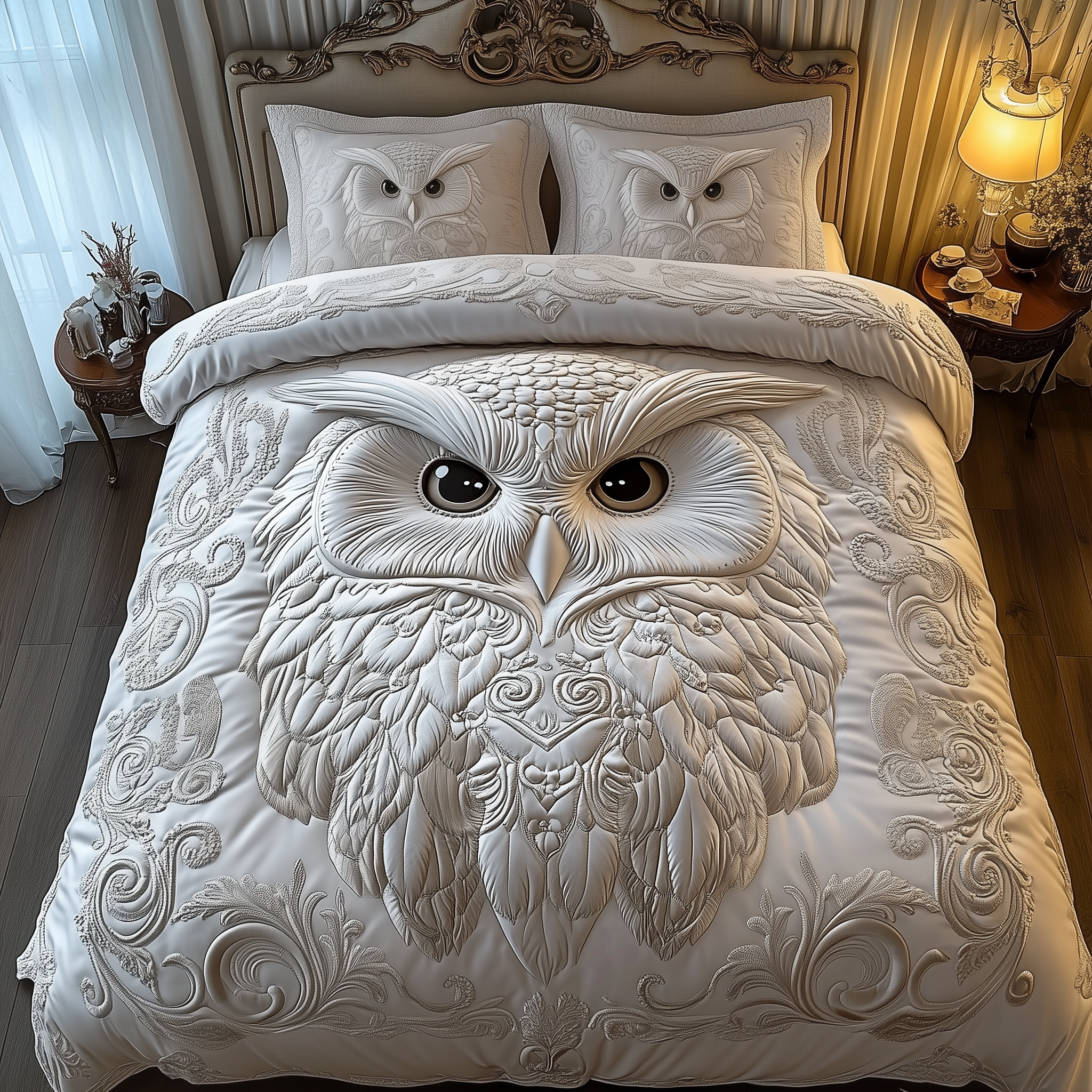 Snowy Owl Quilted Bedding Set Bedroom Decor Ideas Gift For Owl Lover