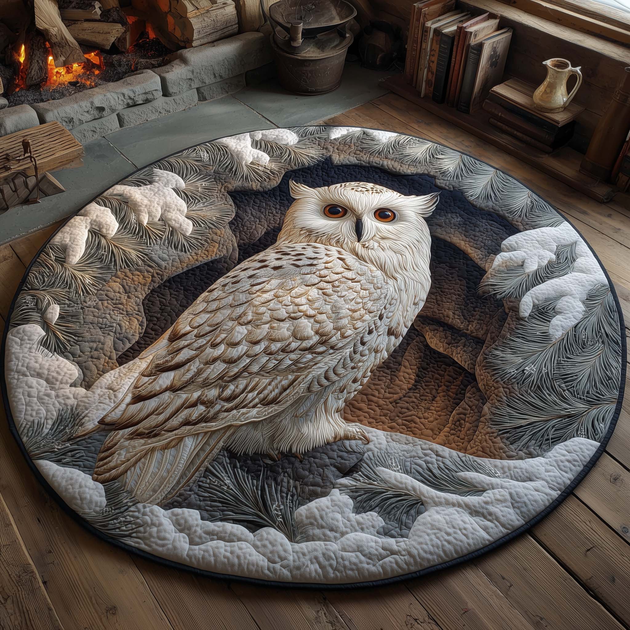 Snowy Owl Winter Dream Quilted Round Mat Cozy Quilted Round Mat for Warm Ambiance