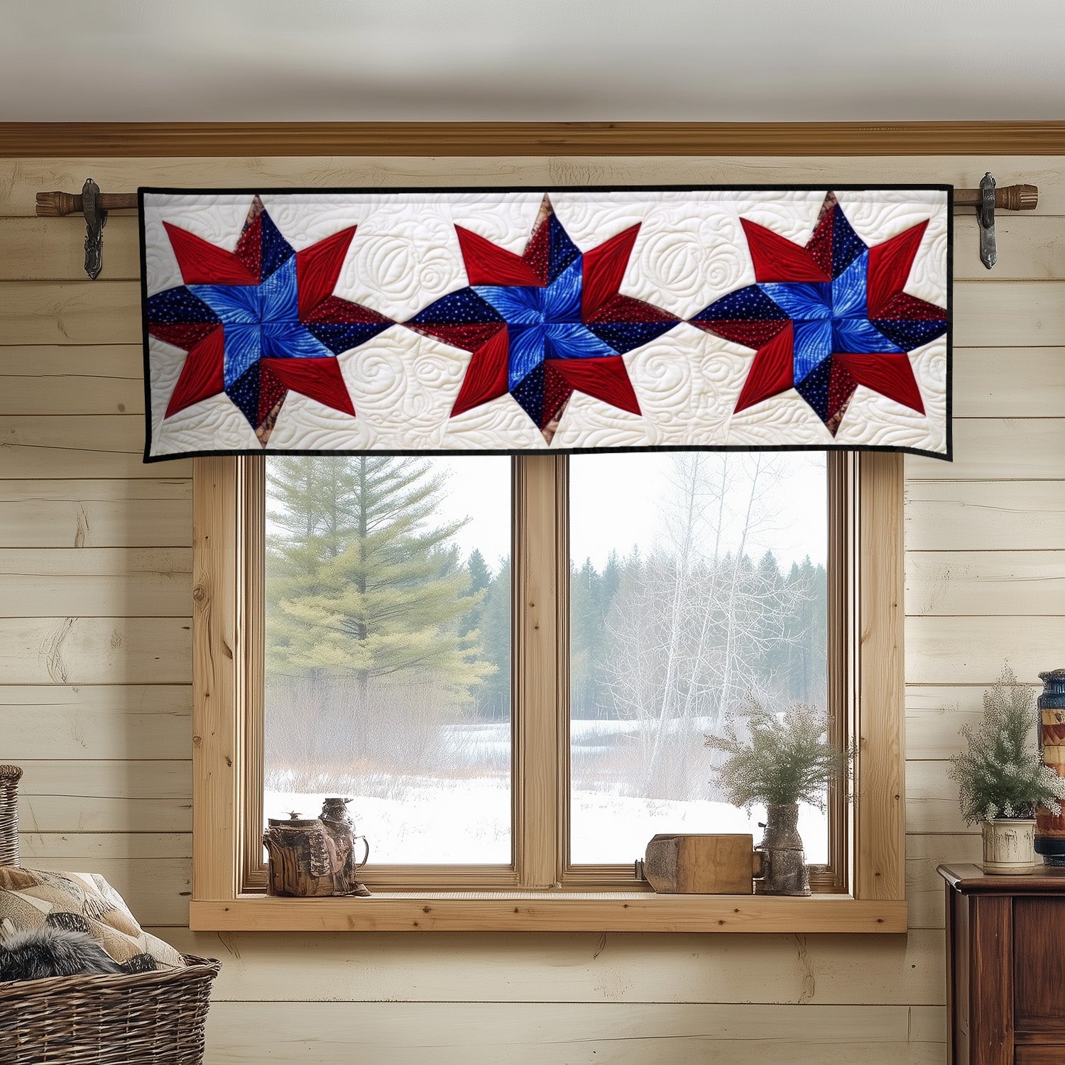 Snowy Stars Quilted Valance Outdoor Decor Native American Gift Ideas