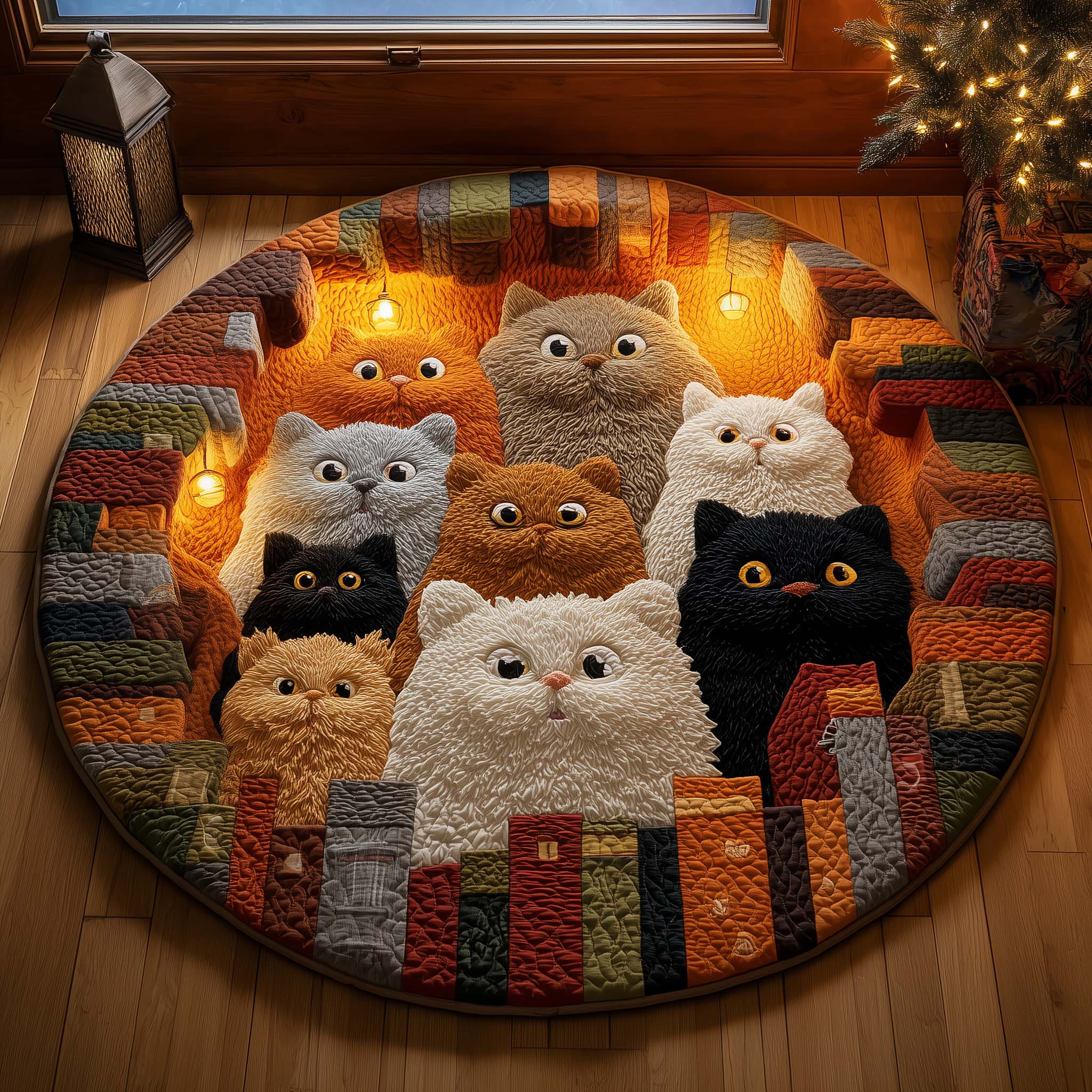 Snuggle Cat Quilted Round Mat Decorative Quilted Round Mat for Elegant Spaces