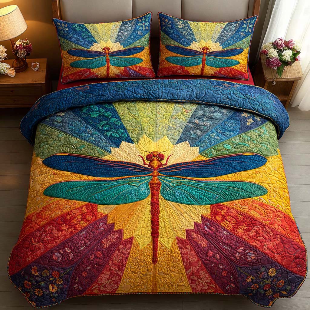 Solar Dragonfly Quilted Bedding Set Best King Sheets Dragonfly Mother's Day Gifts