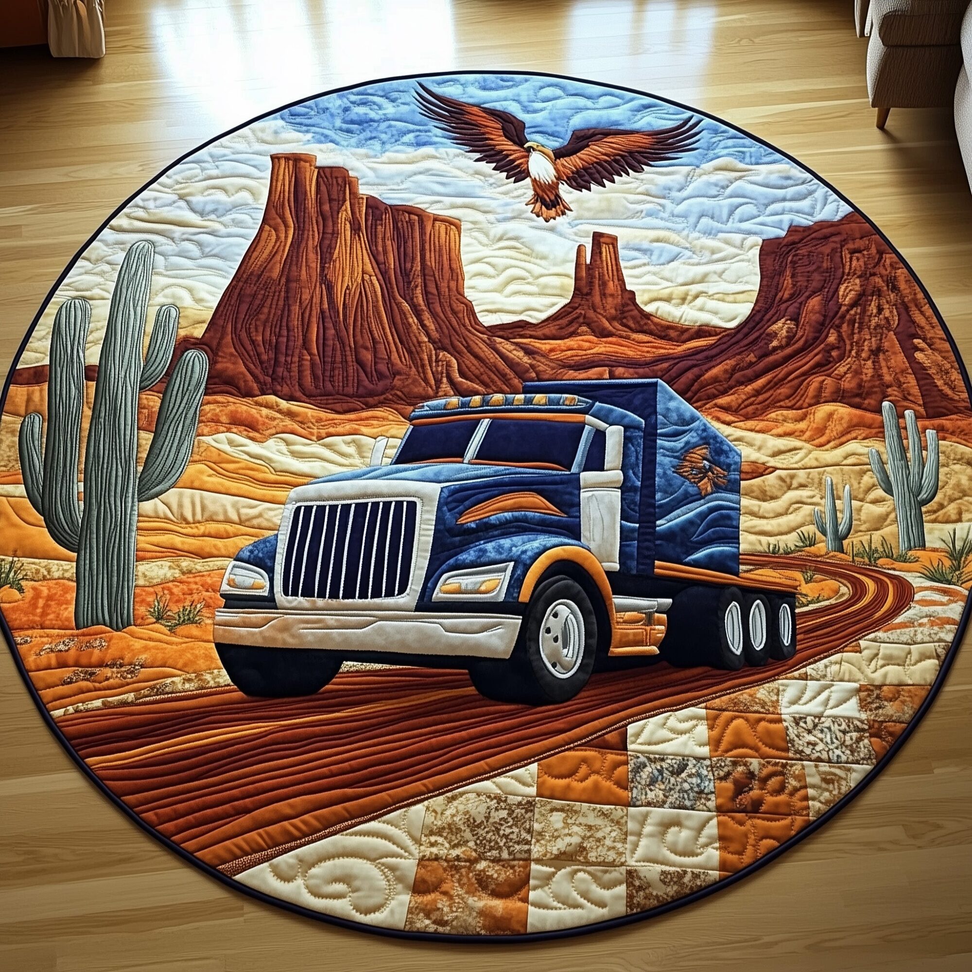 Southwest Trucking Trail Quilted Round Mat Perfect Quilted Round Mat for Any Floor Surface