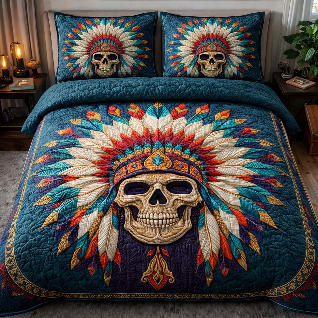 Spirit Crown Quilted Bedding Set Bedroom Room Decor Skull Gifts For Men