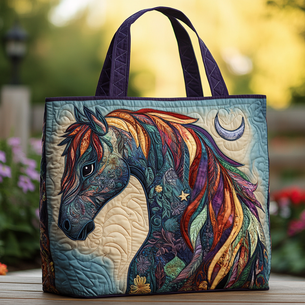 Spirit Horse Quilted Tote Bag Popular Designer Tote Bags Christmas Gifts For Horse Racing Lovers