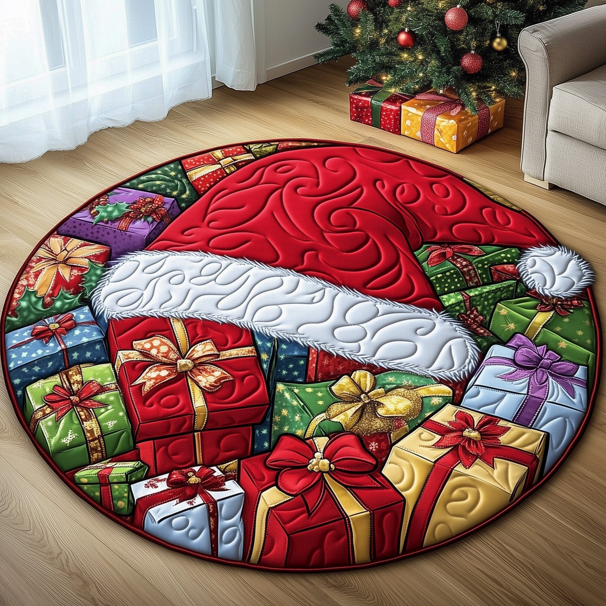 Spirit Of Christmas Quilted Round Mat Cozy Quilted Round Mat for Warm Ambiance
