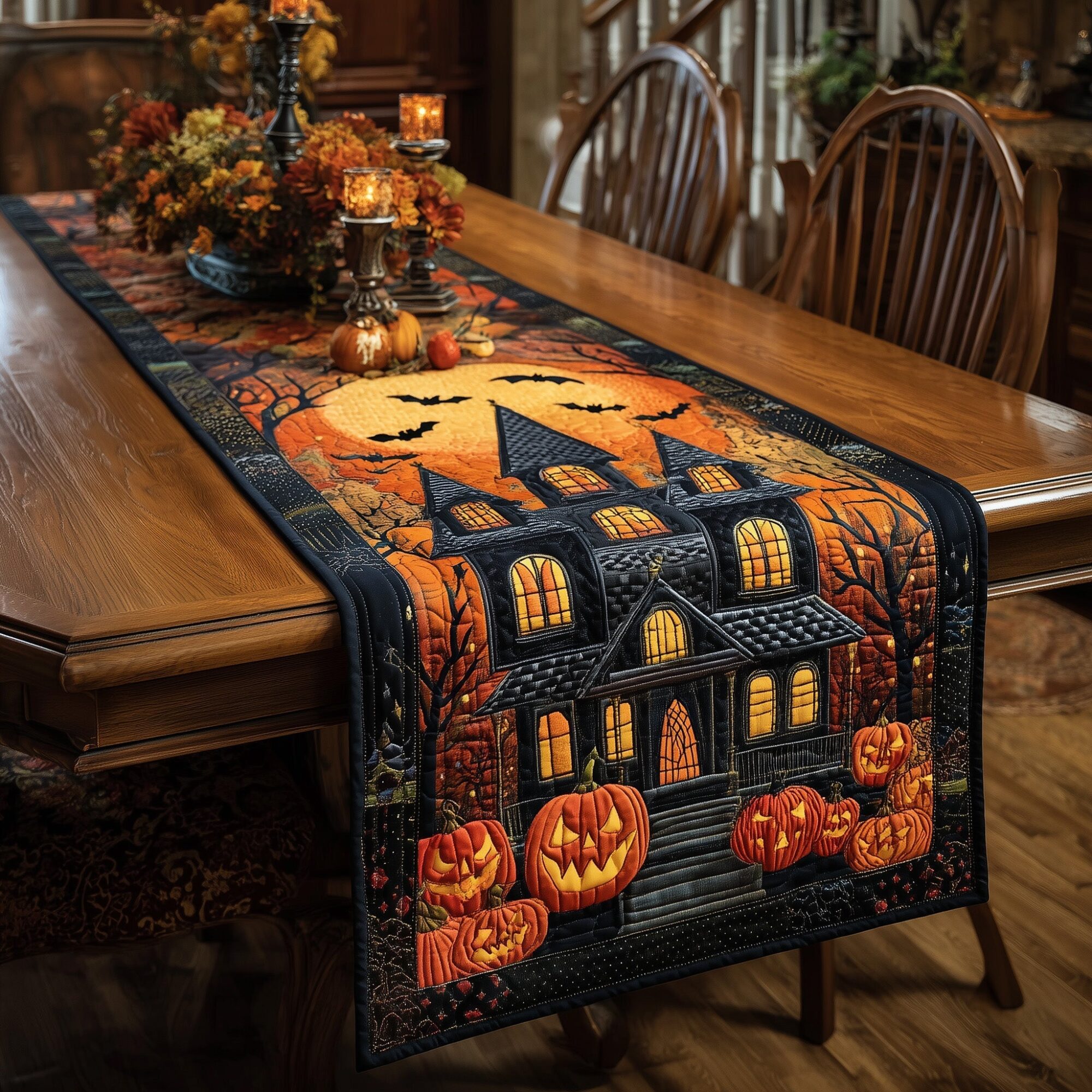 Spooky Manor Quilted Table Runner Spooky Table Runner Halloween Birthday Gifts