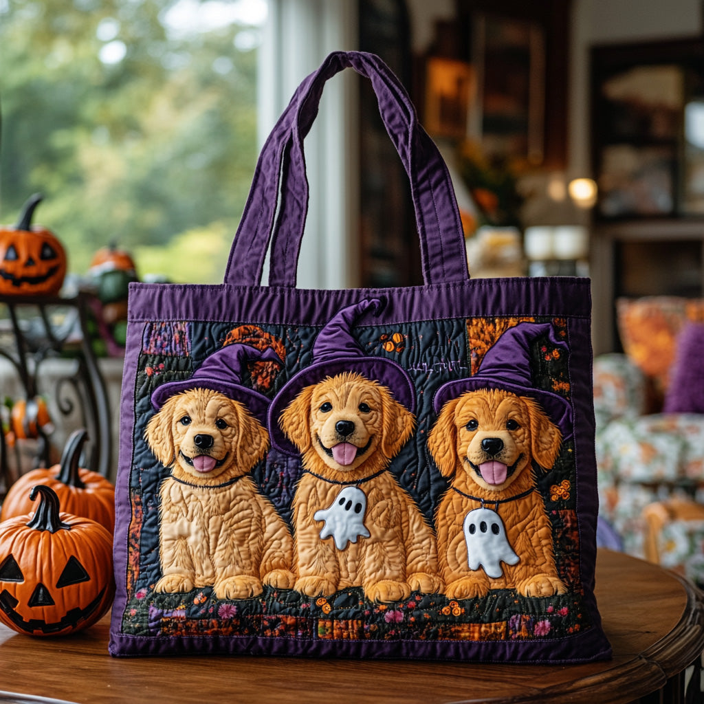 Spooky Pups Quilted Tote Bag Best Ladies Tote Bags Golden Retriever Christmas Gifts