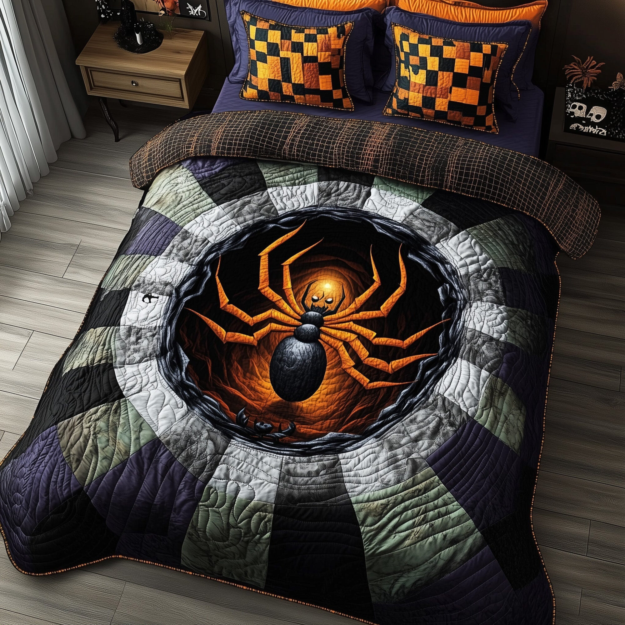 Spooky Site Quilted Bedding Set Creepy Spider Design Bedding Spooky Halloween Gifts