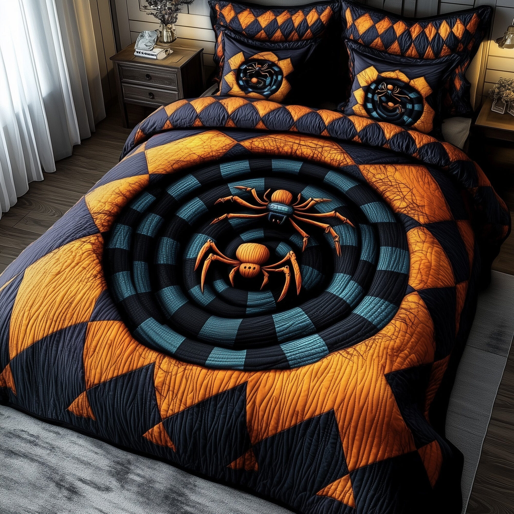 Spooky Site Quilted Bedding Set Spider Web Quilt Design Bedding Spooky Halloween Gifts
