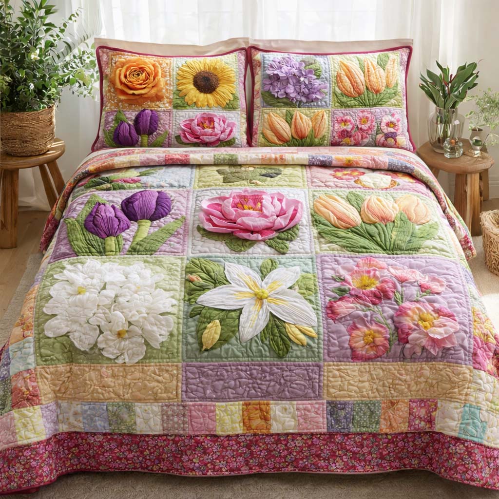 Spring Bloom Quilted Bedding Set Best Sheet Sets Gifts For Mom Birthday