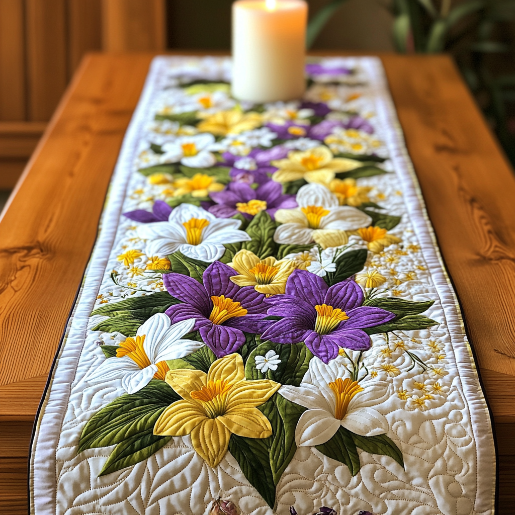 Spring Bloom Quilted Table Runner Floral Table Runner Dining Room Decor