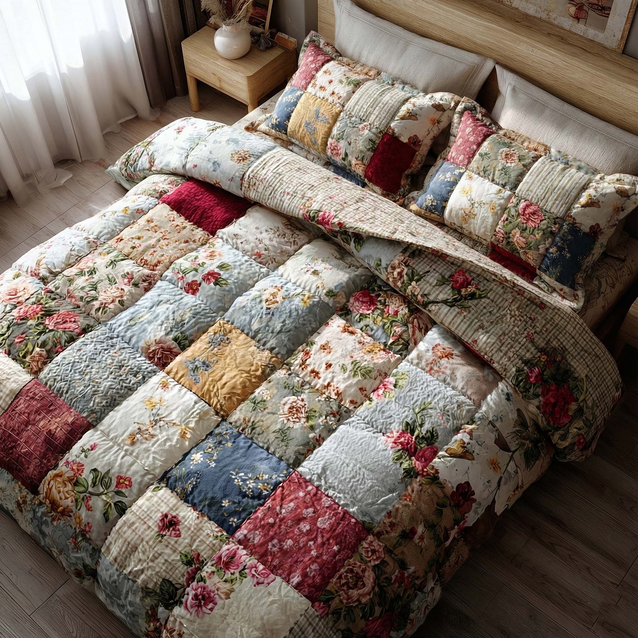 Spring Patch Quilted Bedding Set Boho Bedroom Decor Mothers Day Present Ideas