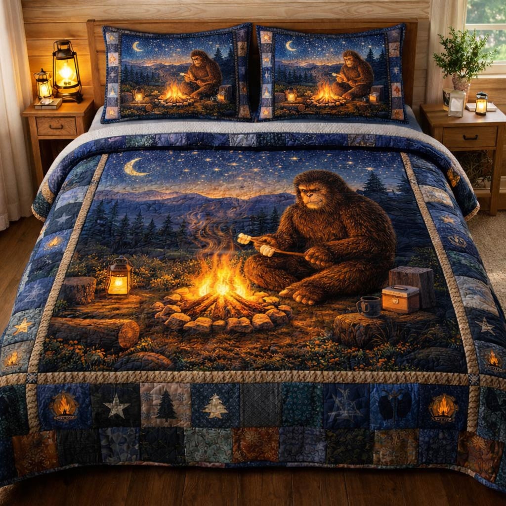 Squatch Trek Quilted Bedding Set Nice Bed Sheet Sets Unique Bigfoot Gifts