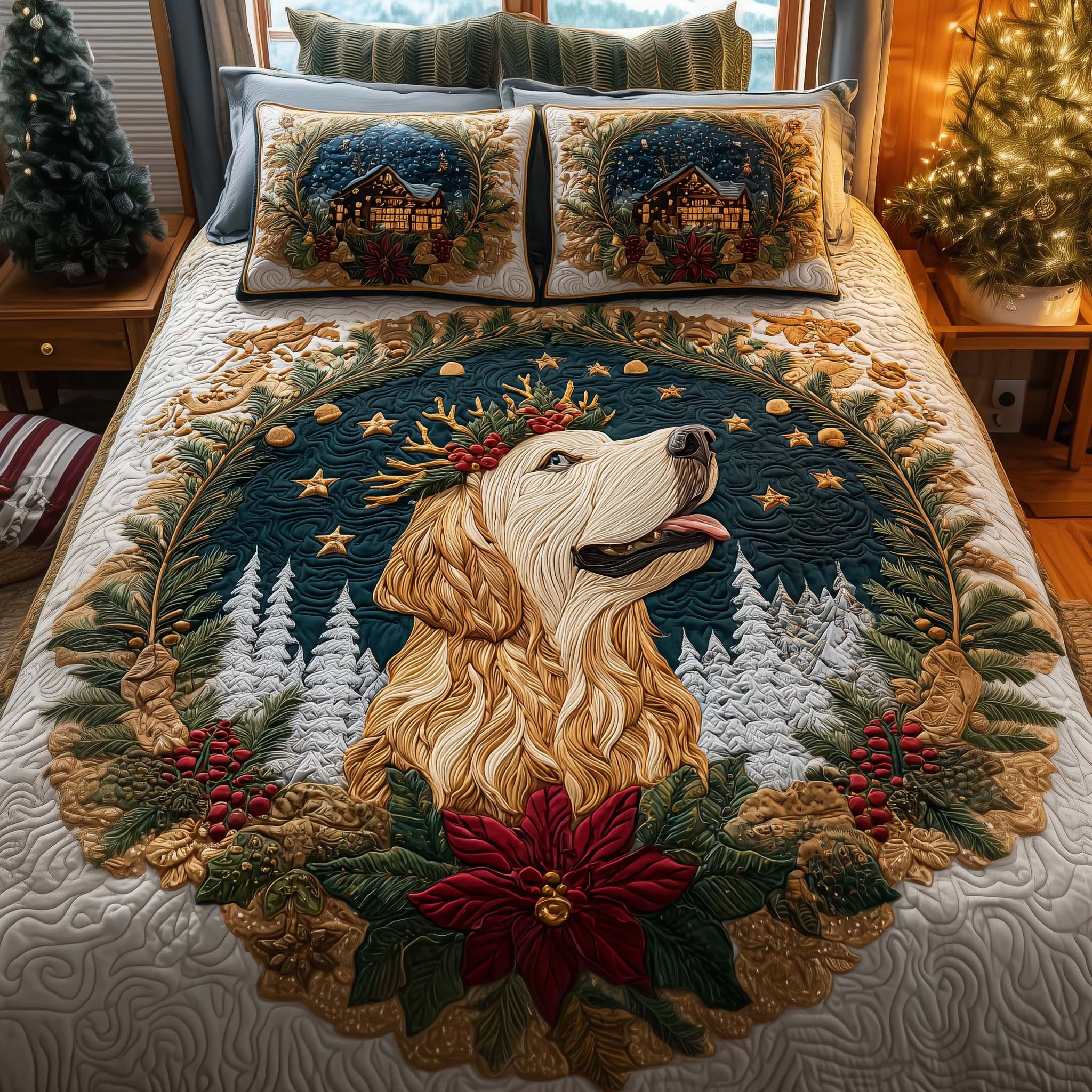 Star Crown Quilted Bedding Set Xmas Comforters Grandma And Grandpa Christmas Gifts