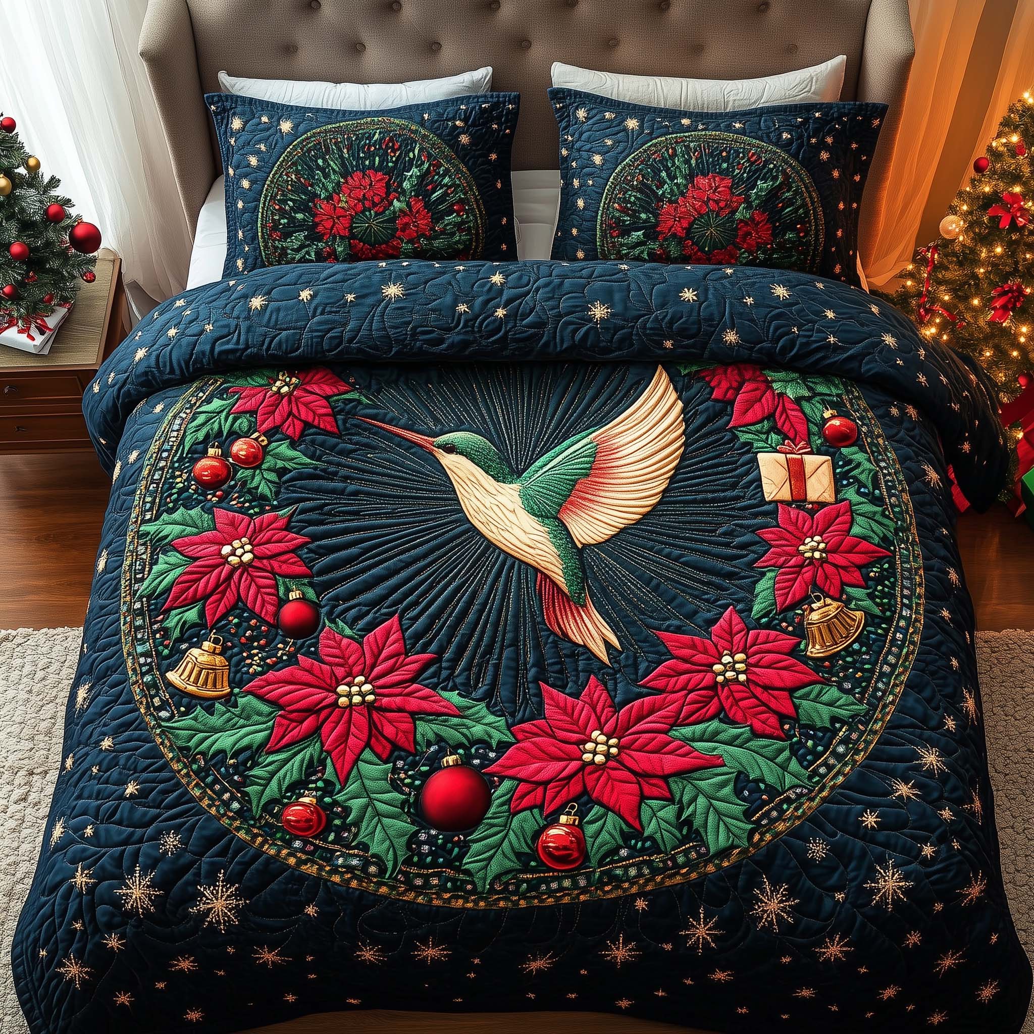 Star Humming Quilted Bedding Set Christmas Sheets King Best Hummingbird Lover Gifts For Him