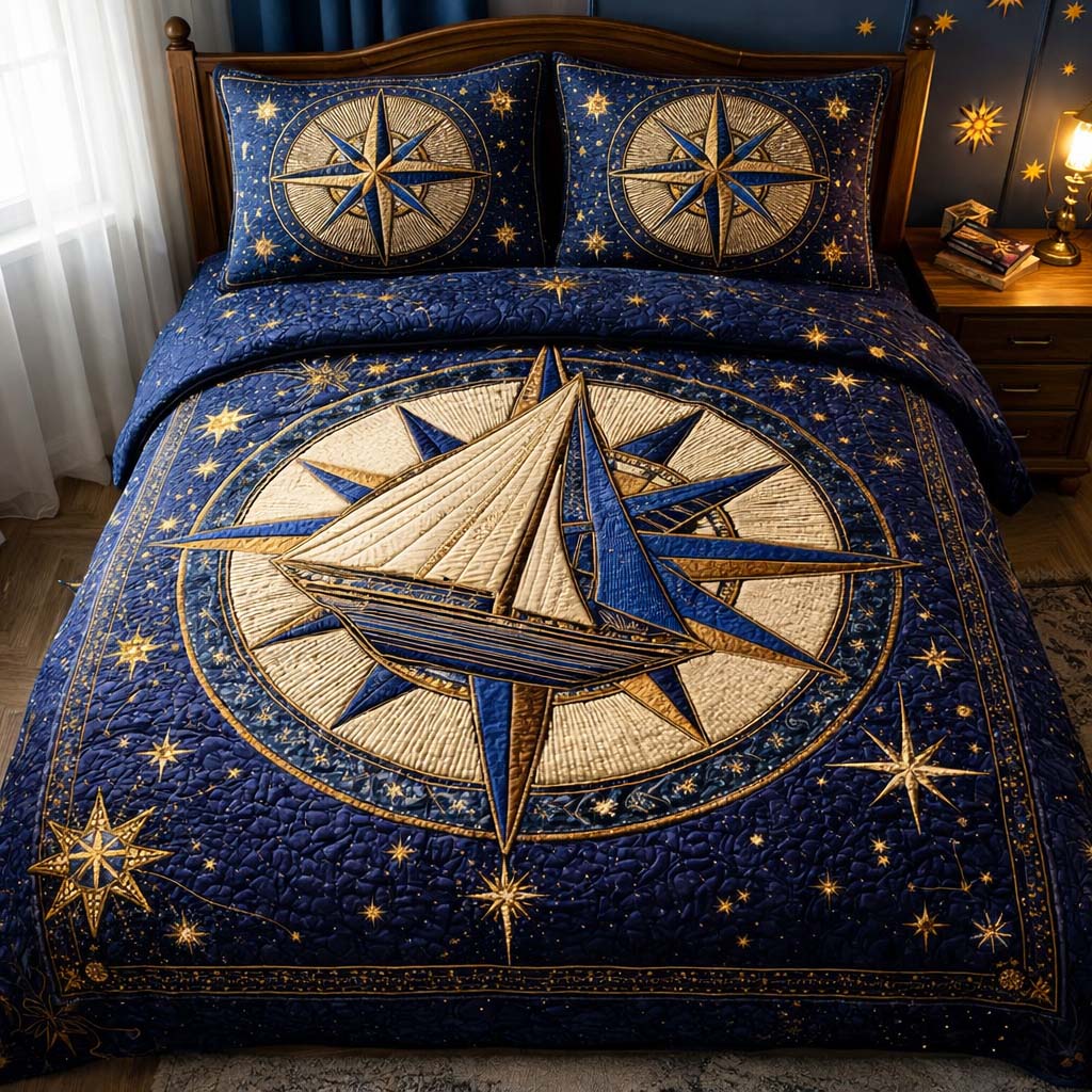 Star Navigator Quilted Bedding Set Bed Room Art Fathers Day Gift From Daughter