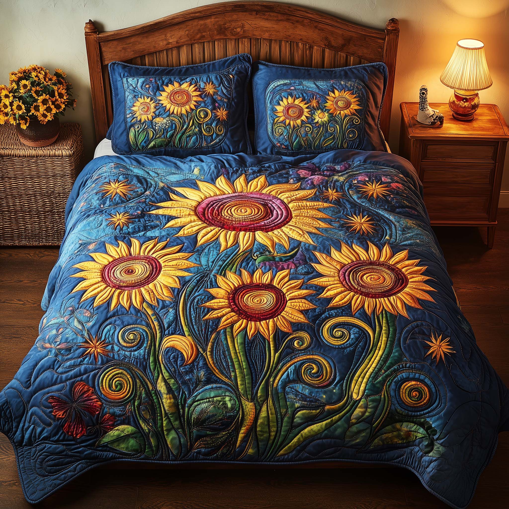 Star Sunflowers Quilted Bedding Set Great Sheet Sets Sunflower Gifts For Women