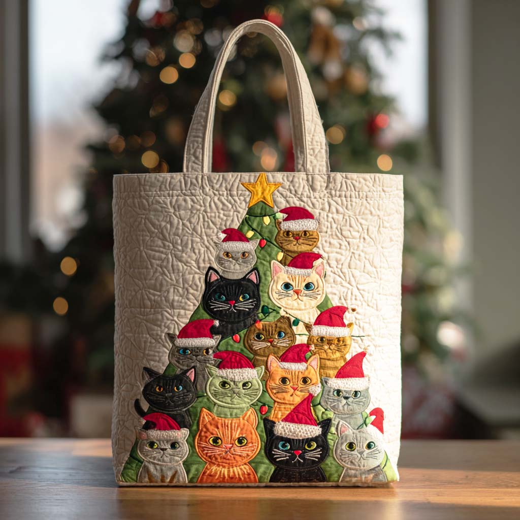 Starry Cat Quilted Tote Bag Quilted Shoulder Bag Best Cat Gifts For Christmas