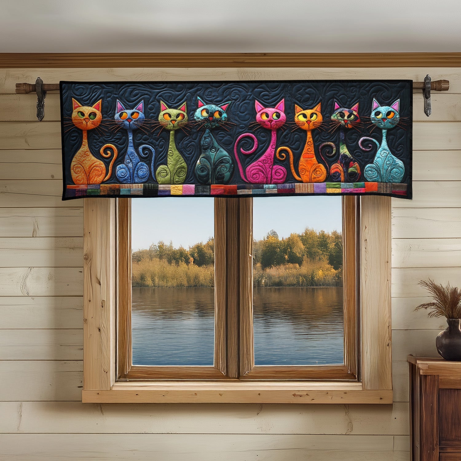 Starry Eyed Cat Quilted Valance Dining Room Table Decorated For Christmas Holiday Gifts For Cat Lovers