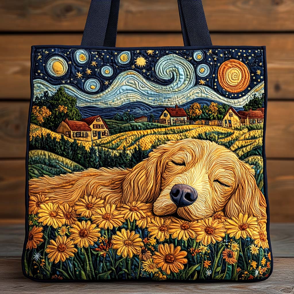 Starry Field Dreams Quilted Tote Bag Best Shoulder Bag For Women Best Gifts For Golden Retriever Owners