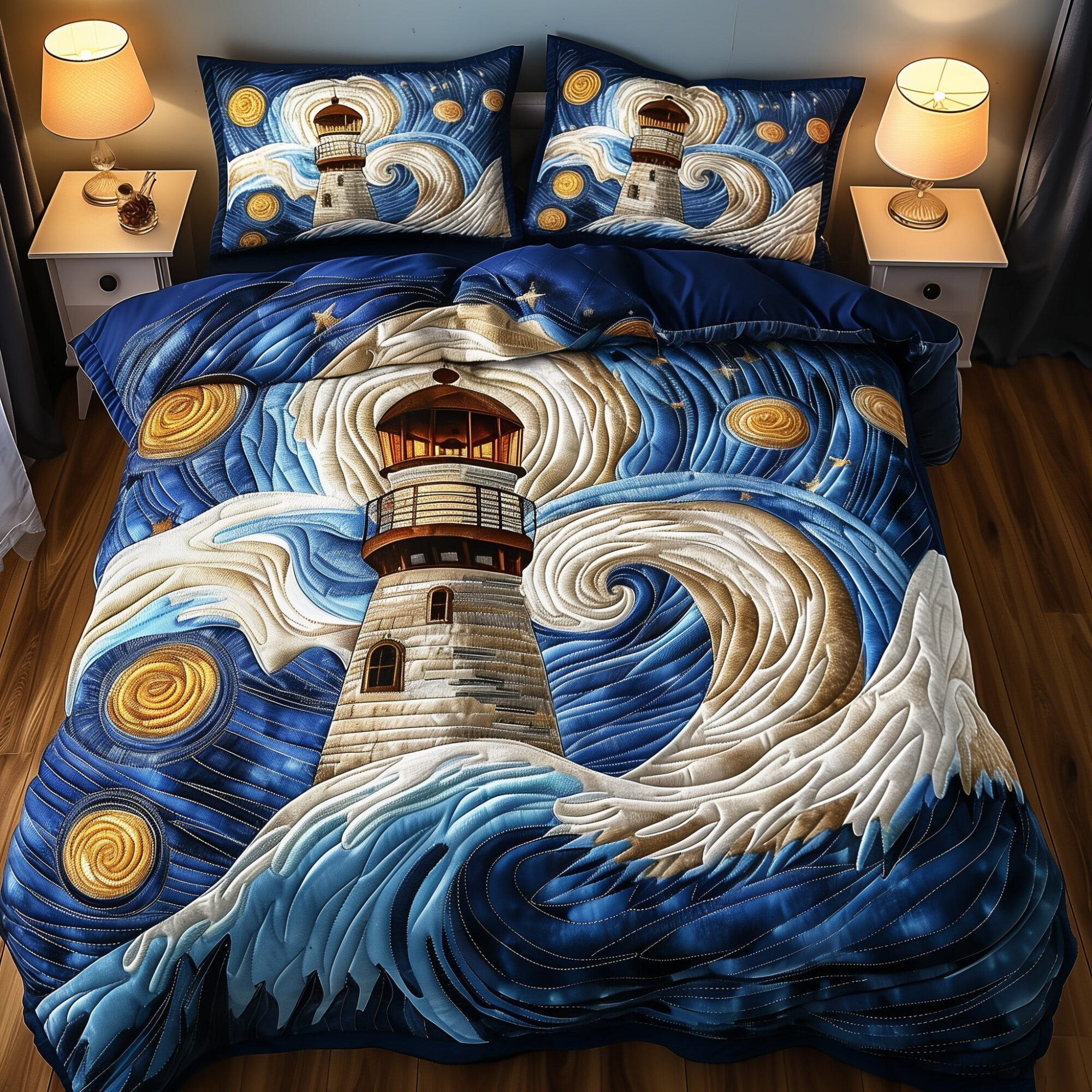 Starry Lighthouse Quilted Bedding Set Starry Sky Lighthouse Decor Bedding Gifts