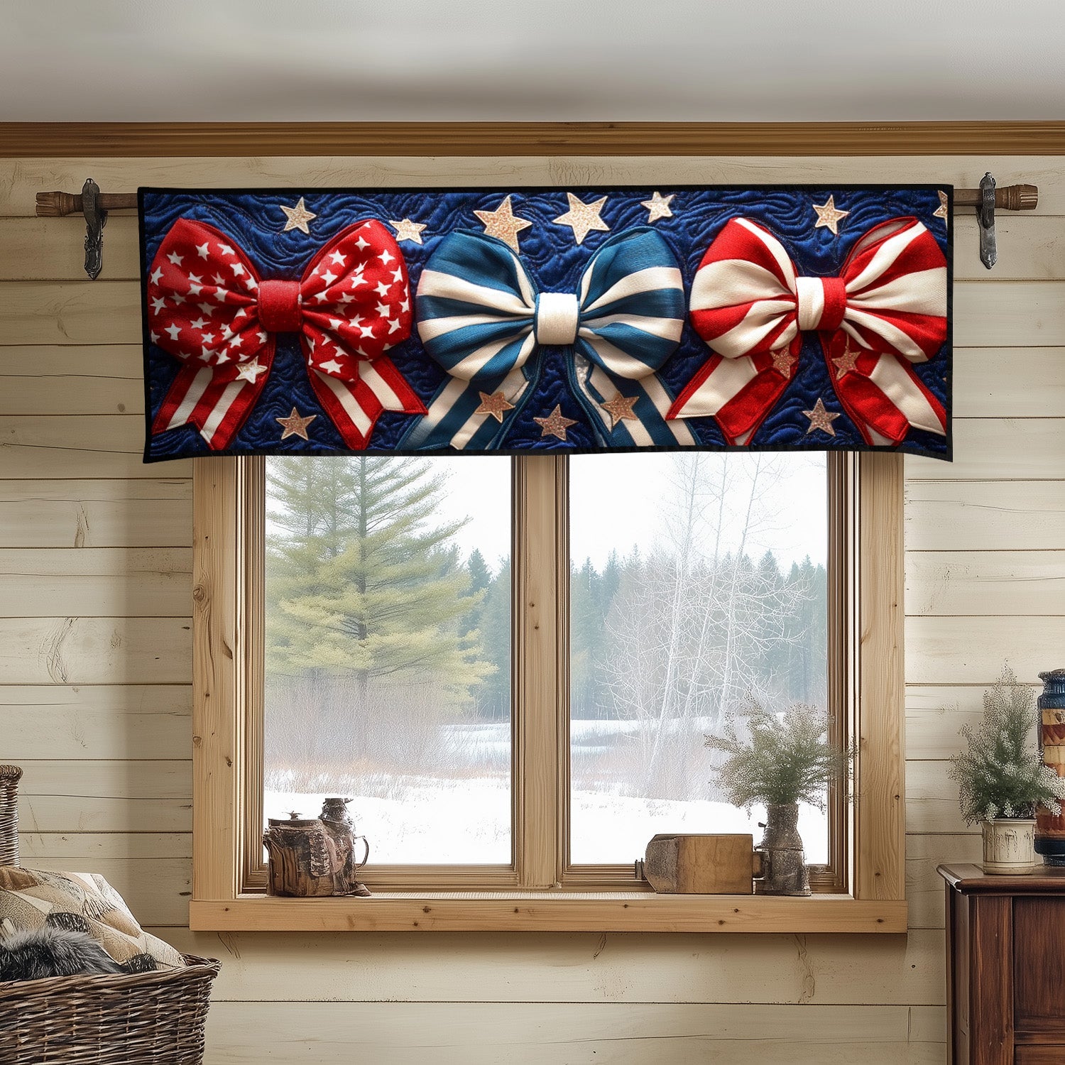 Starry Ribbon Trio Quilted Valance Christmas Decor For Entryway Fourth Of July Hostess Gifts