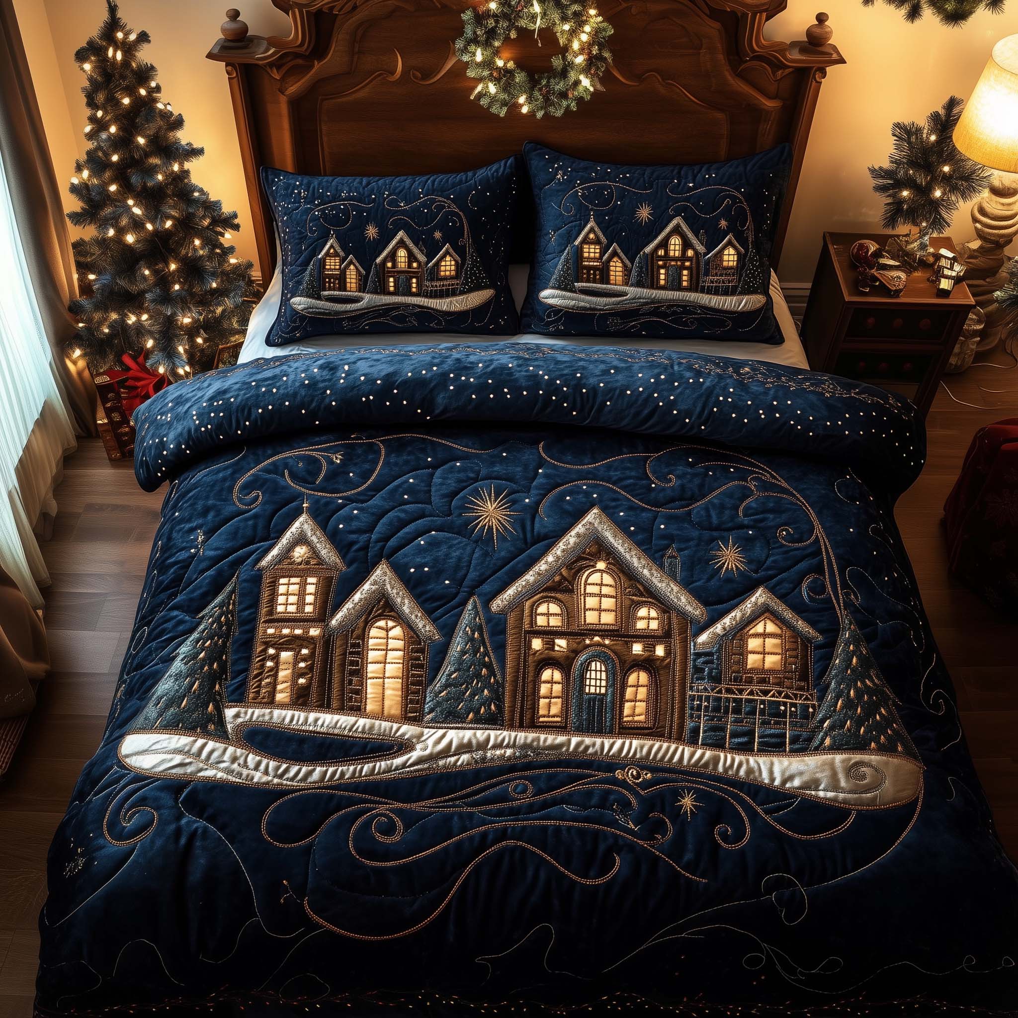 Starry Town Quilted Bedding Set Christmas Bedding King Christmas Presents For Girlfriend
