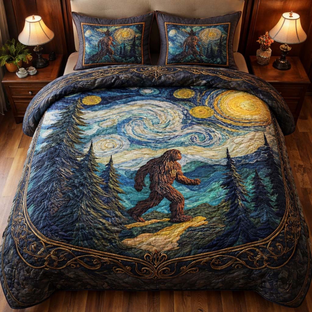 Starry Trail Bigfoot Quilted Bedding Set Bed Decor Bigfoot Gifts Items To Buy
