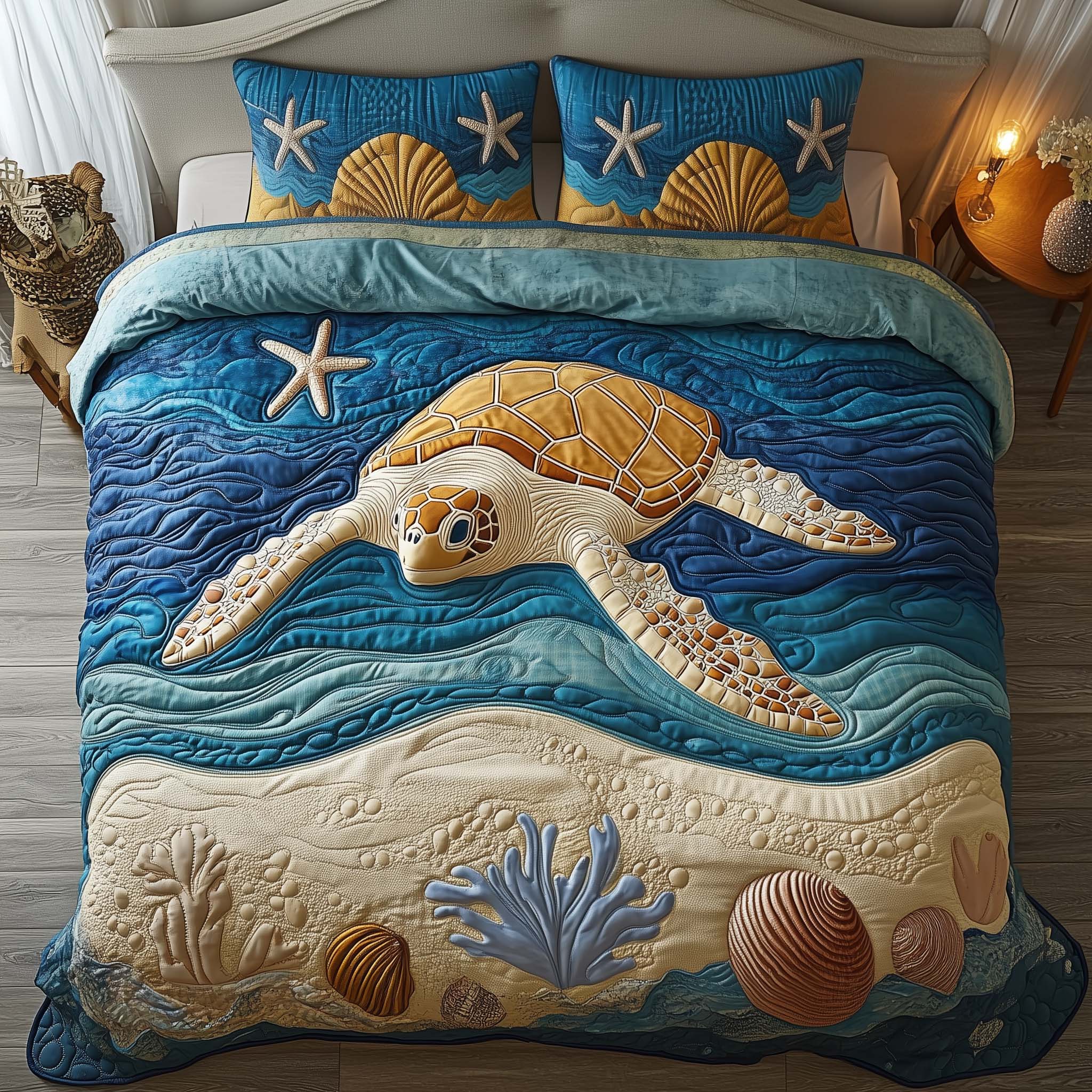 Starry Turtle Quilted Bedding Set Unique Sheet Sets Gifts That Help Sea Turtles