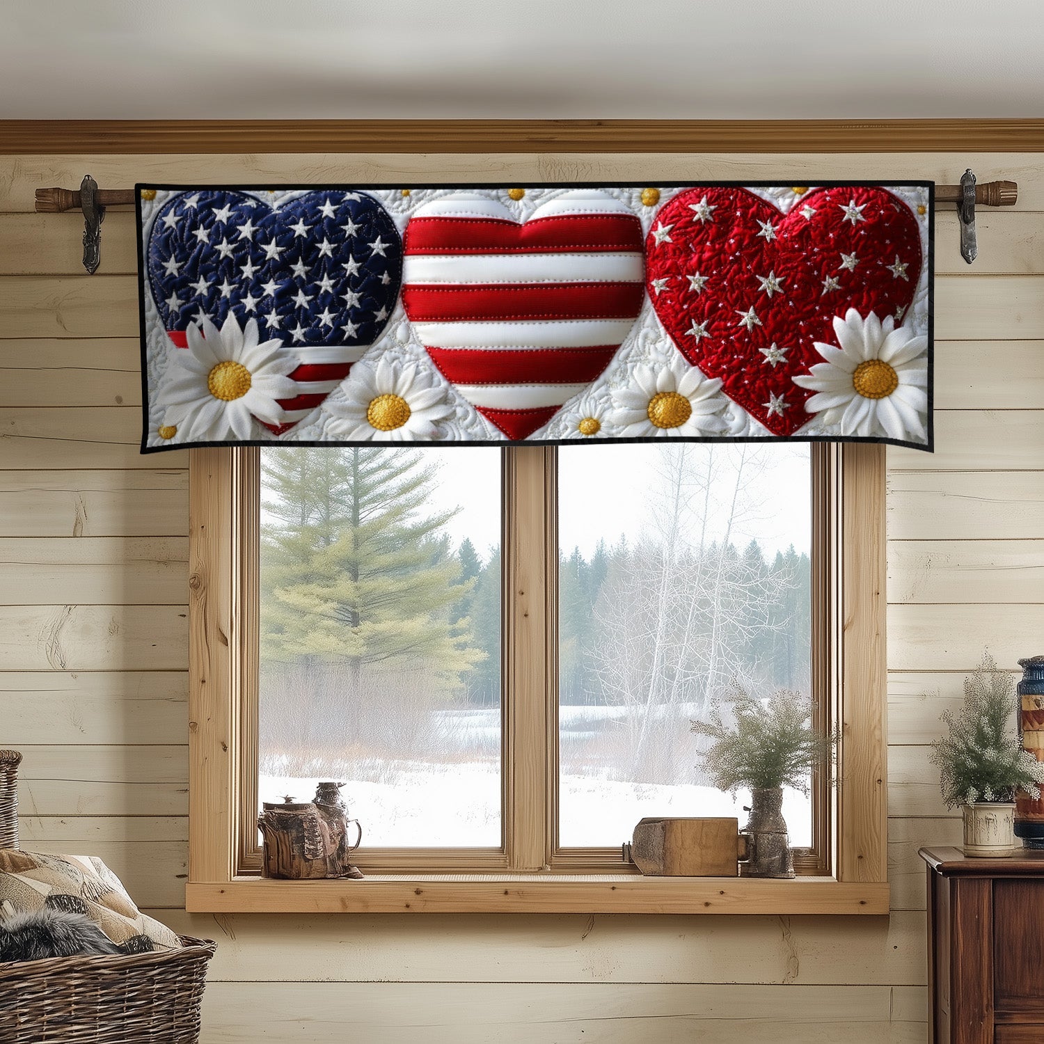 Stars and Daisy Love Quilted Valance Foyer Decor Ideas Fourth Of July Birthday Gifts