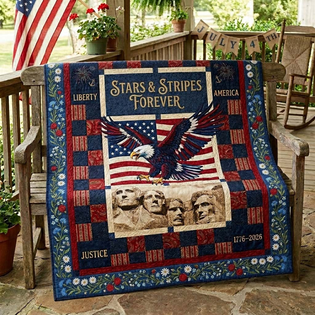 Stars And Stripes Forever Quilted Blanket Patriotic Merch Gifts For Mother's Day