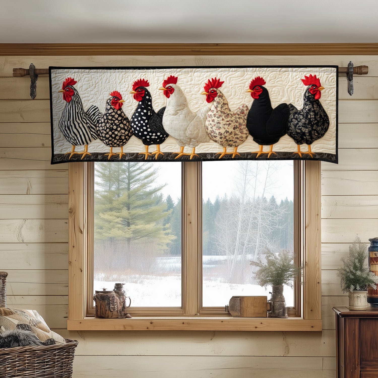 Striped Chickens Row Quilted Valance Foyer Christmas Decor Cool Farmer Gifts
