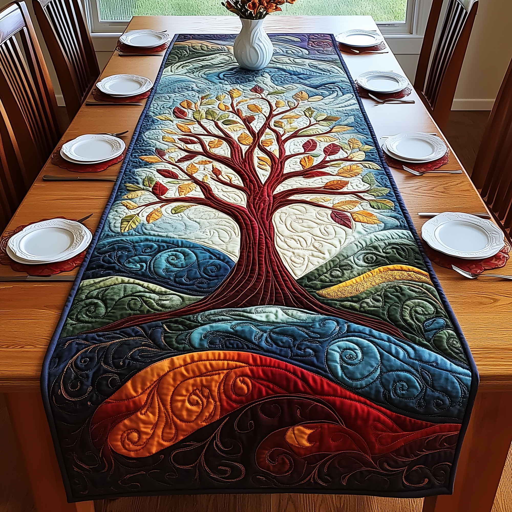 Stunning Tree Of Life Quilted Table Runner Formal Dining Table Runners Tree Of Life Gifts For Parents