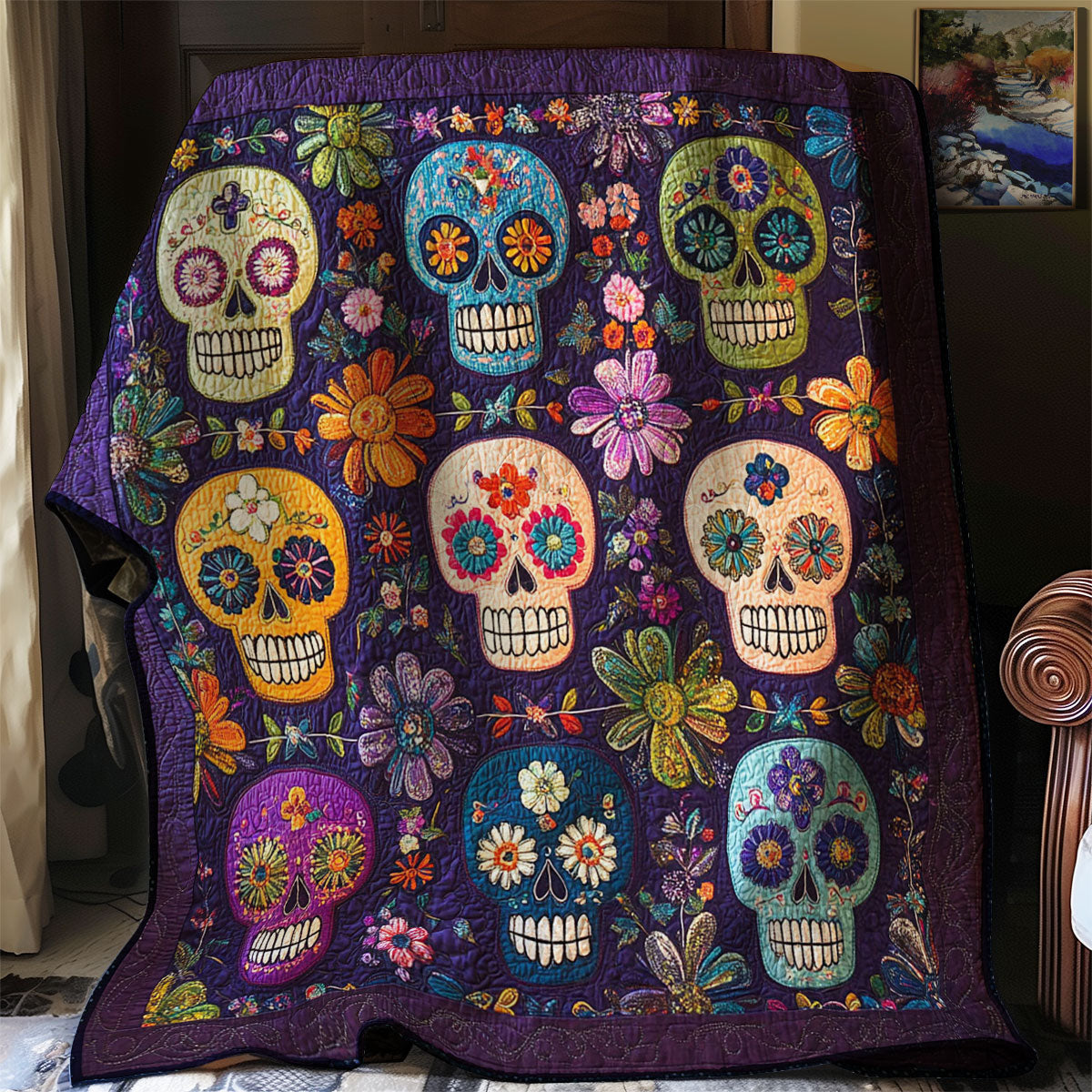Sugar Skull Quilt Perfect Housewarming Gift with Quilt Blanket