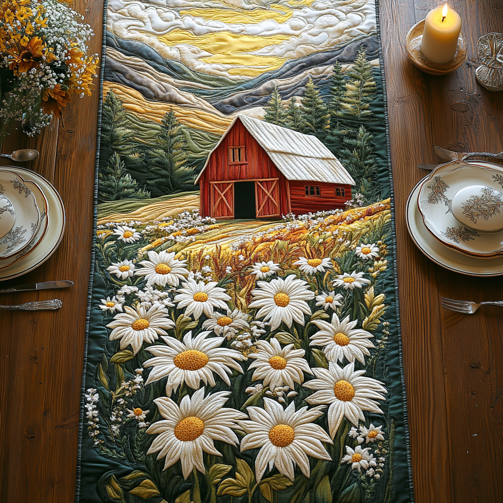 Summer Daisy Quilted Table Runner Floral Table Cover Daisy Flower Gifts