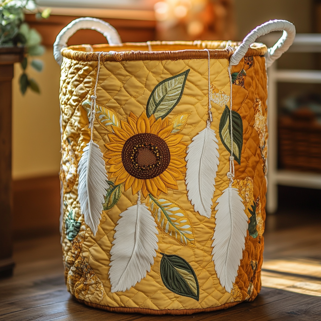 Sun Feather Quilted Laundry Basket Best Clothes Hamper Good Gifts For Cat Lovers