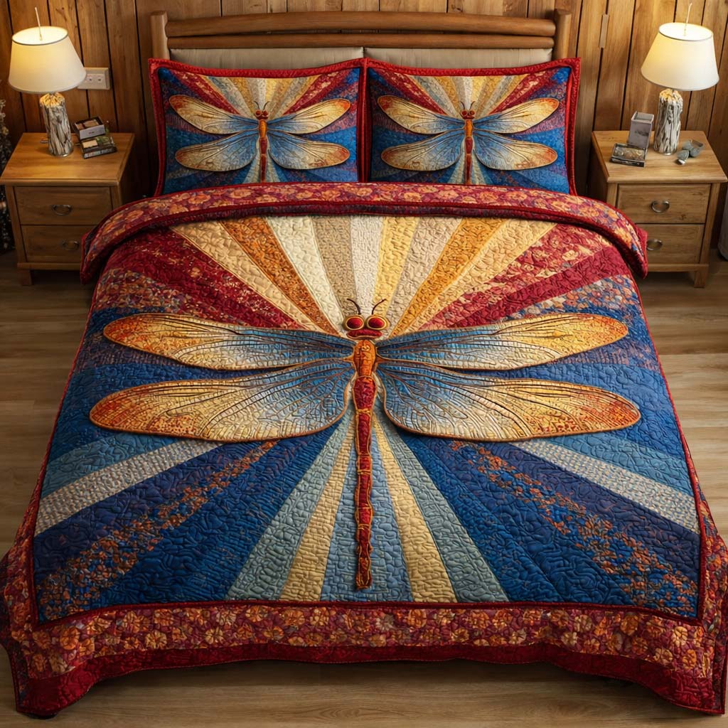 Sunburst Dragonfly Quilted Bedding Set Best King Size Sheets Dragonfly Gifts For Men