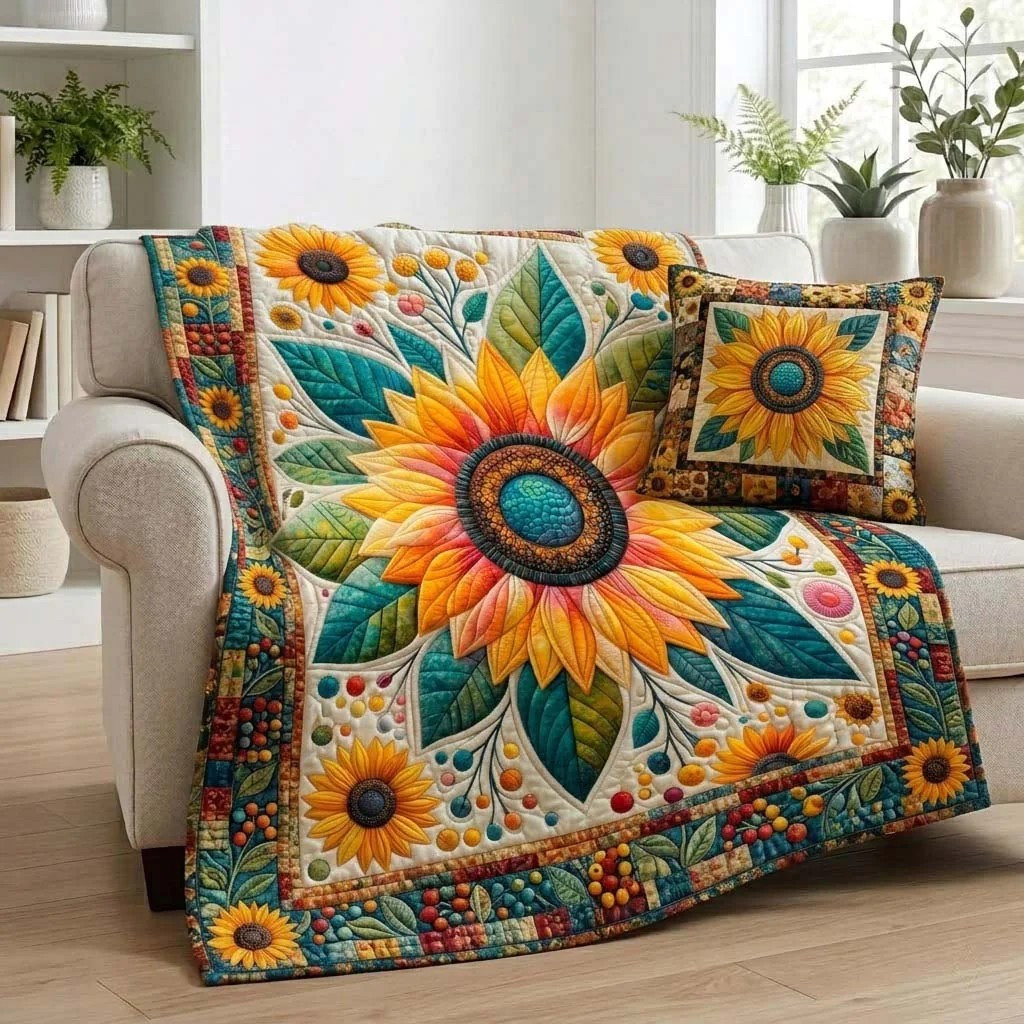 Sunburst Flower Quilted Blanket Floral Home Decor Mothers Day Present Ideas