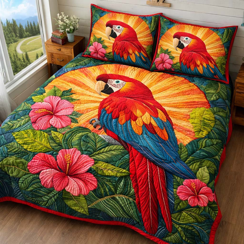 Sunburst Macaw Quilted Bedding Set Bed Decor Parrot Gift Ideas
